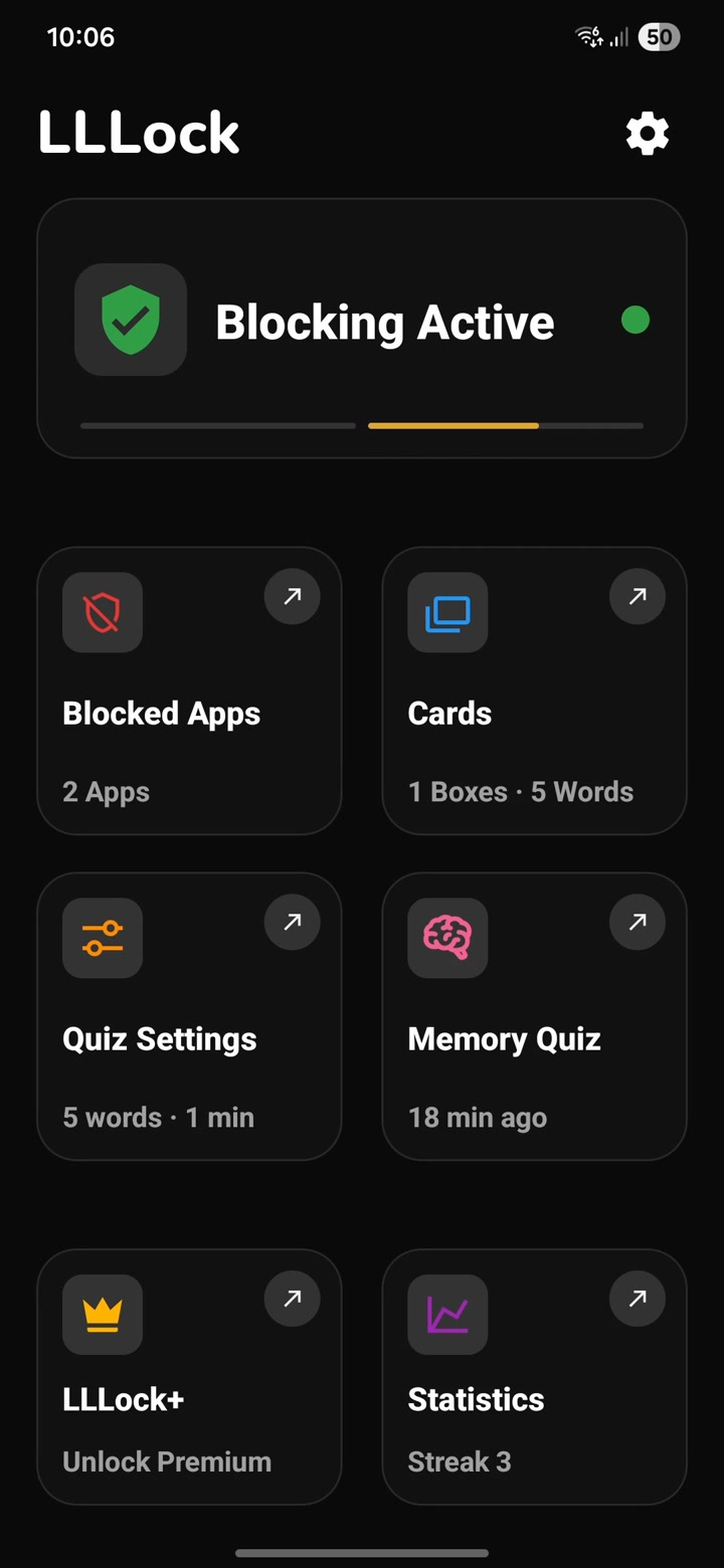 LLLock dashboard — blocking active (collapsed)